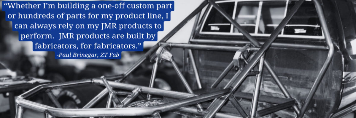 Metal car frame with text quote about JMR products
